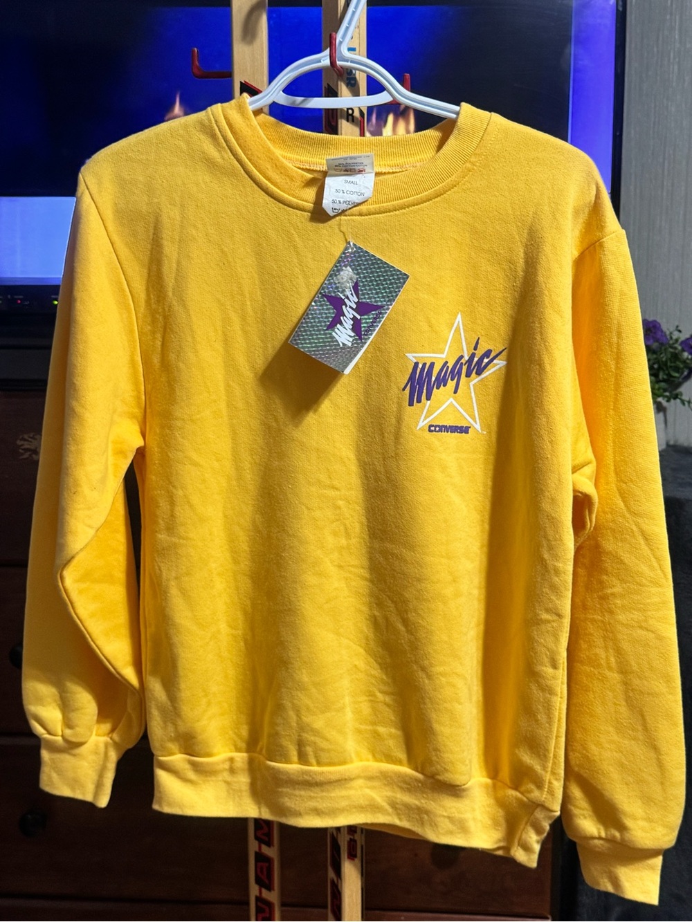 34. Vintage 90s Deadstock Converse Magic Yellow Crewneck Sweatshirt Small NWT